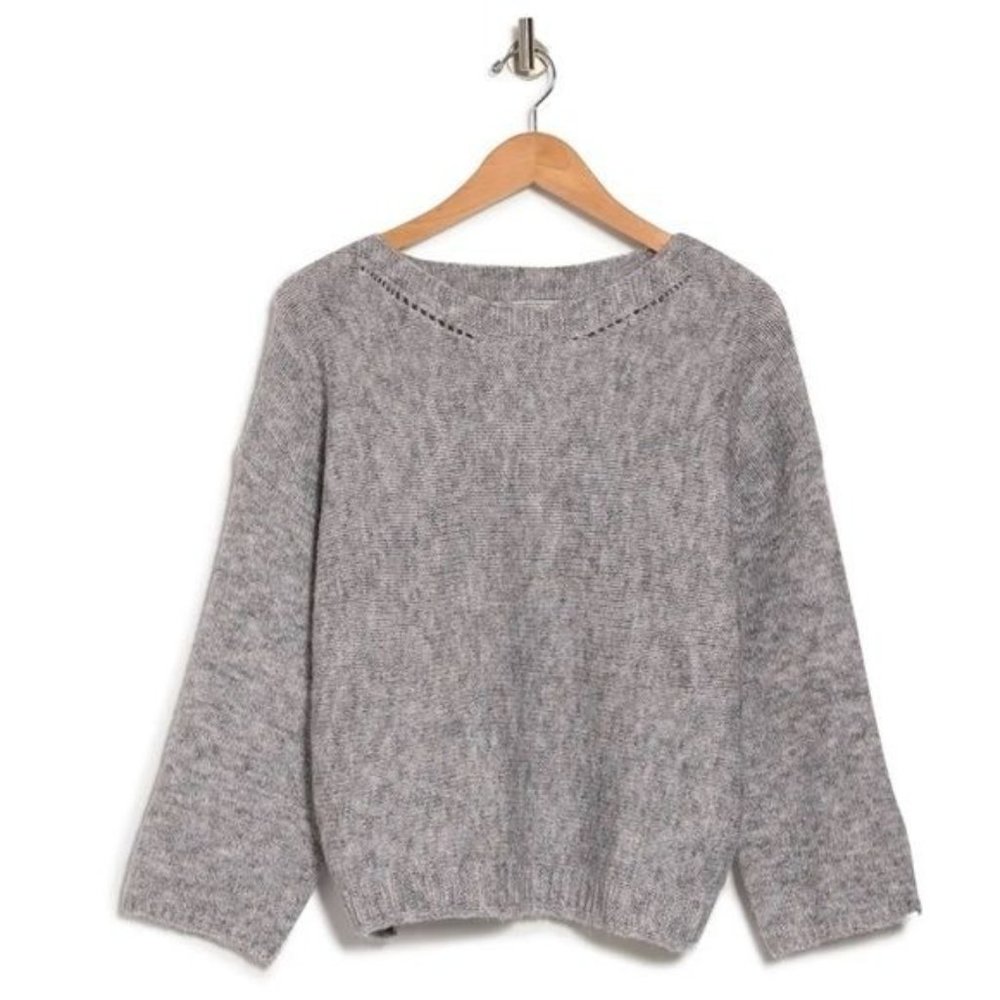 NWT FRNCH Heather Grey Open Stitch Knit Long Sleeve Sweater S/M